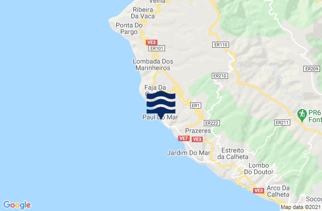 Carte des horaires des marées pour Paúl do Mar, Portugal
