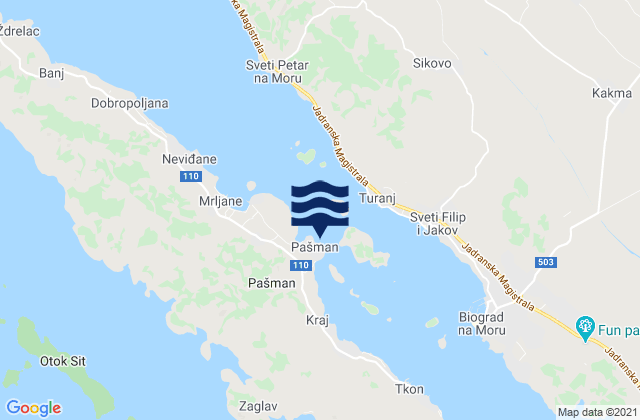 Carte des horaires des marées pour Pašman, Croatia