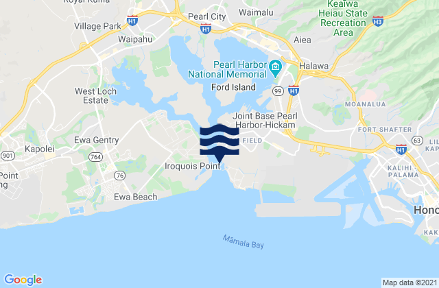 Carte des horaires des marées pour Pearl Harbor Entrance (Bishop Point), United States