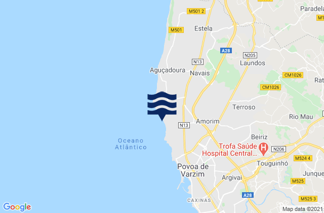 Carte des horaires des marées pour Pedroso, Portugal