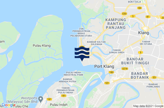 Carte des horaires des marées pour Pelabuhan Kelang, Malaysia