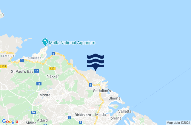 Carte des horaires des marées pour Pembroke, Malta