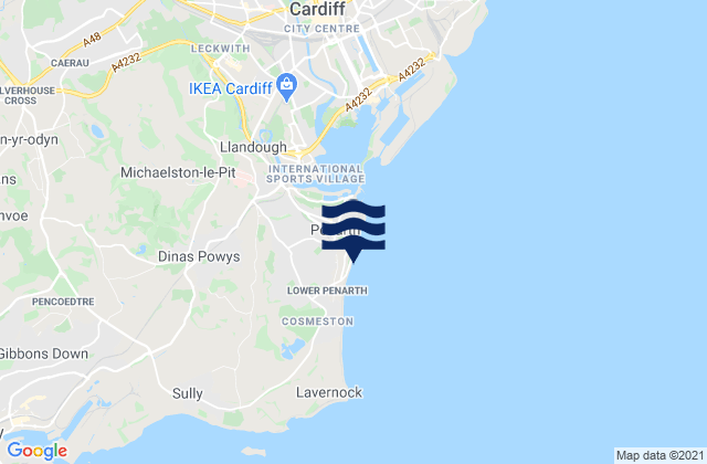 Carte des horaires des marées pour Penarth Beach, United Kingdom