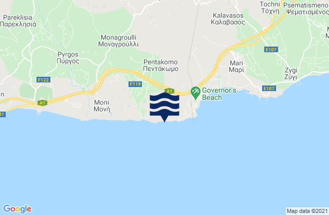 Carte des horaires des marées pour Pentákomo, Cyprus