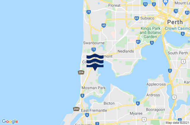 Carte des horaires des marées pour Peppermint Grove, Australia