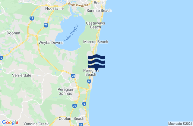 Carte des horaires des marées pour Peregian Beach, Australia