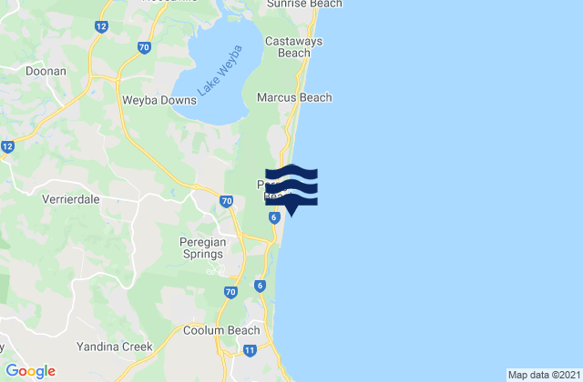Carte des horaires des marées pour Peregian Springs, Australia
