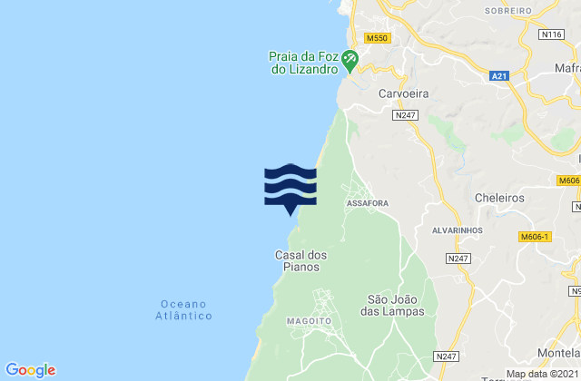 Carte des horaires des marées pour Pero Pinheiro, Portugal