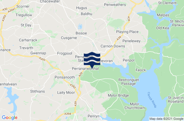 Carte des horaires des marées pour Perranarworthal, United Kingdom