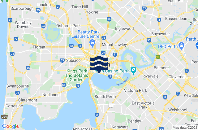Carte des horaires des marées pour Perth (Barrack Street Jetty), Australia
