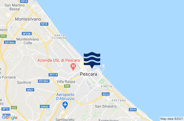 Carte des horaires des marées pour Pescara, Italy