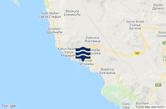 Carte des horaires des marées pour Petrovac na Moru, Montenegro