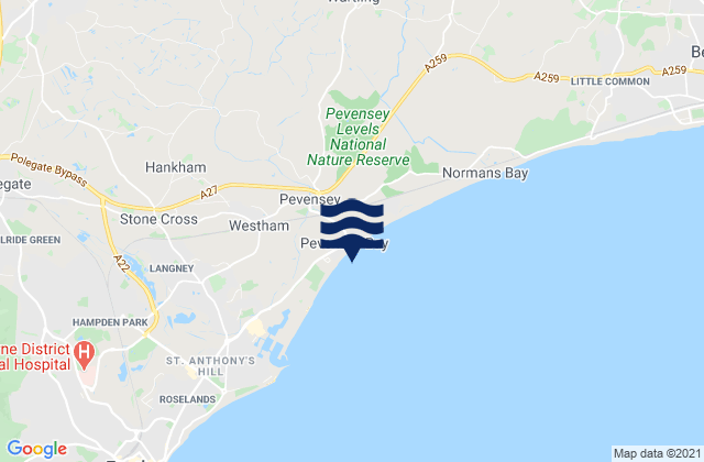 Carte des horaires des marées pour Pevensey Bay Beach, United Kingdom
