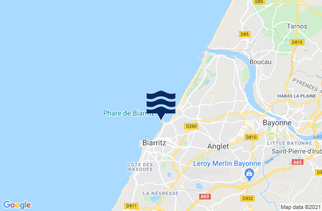 Carte des horaires des marées pour Phare de Biarritz, France