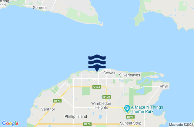 Carte des horaires des marées pour Phillip Island, Australia