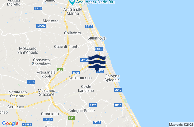 Carte des horaires des marées pour Pianura Vomano, Italy