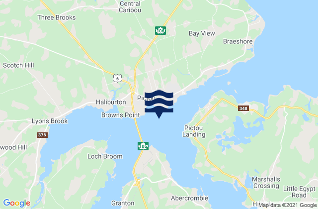Carte des horaires des marées pour Pictou Harbour, Canada