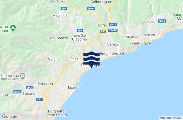 Carte des horaires des marées pour Pietra Ligure, Italy