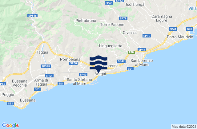 Carte des horaires des marées pour Pietrabruna, Italy