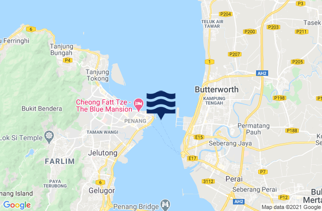 Carte des horaires des marées pour Pinang, Malaysia