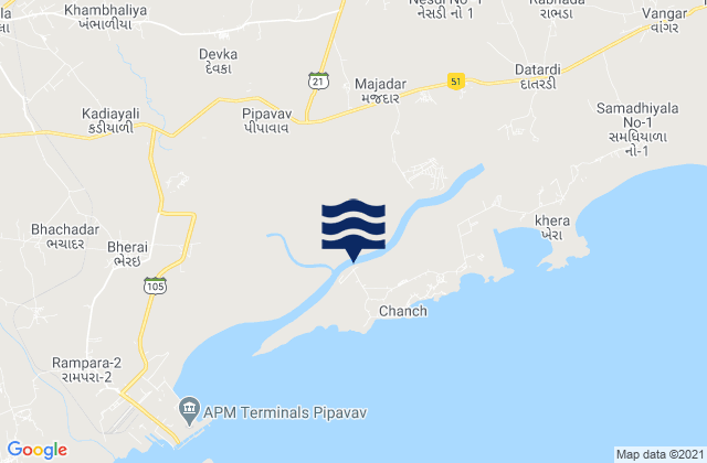 Carte des horaires des marées pour Pipāvāv Bandar, India