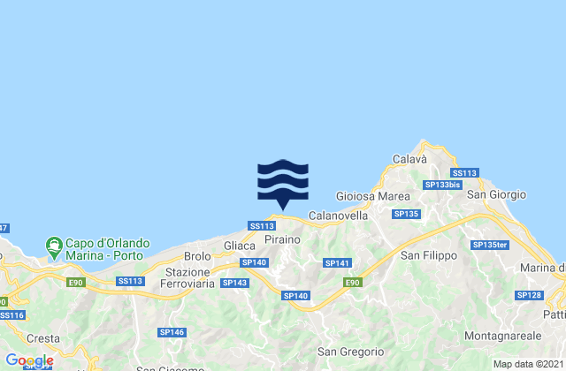 Carte des horaires des marées pour Piraino, Italy