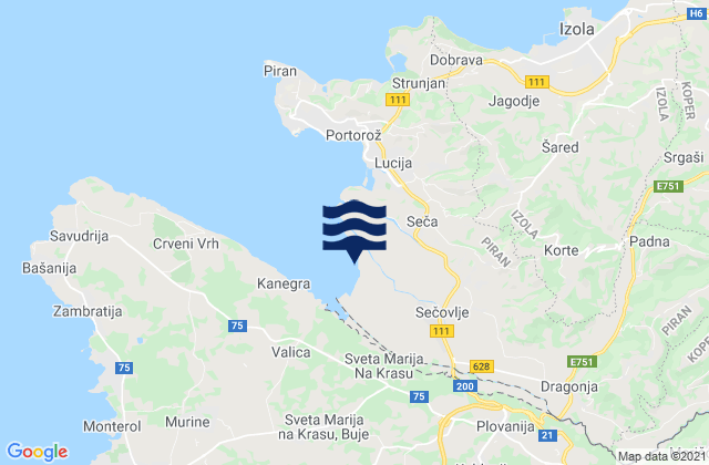 Carte des horaires des marées pour Piran, Slovenia
