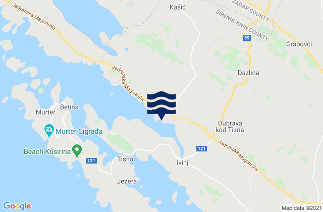 Carte des horaires des marées pour Pirovac, Croatia