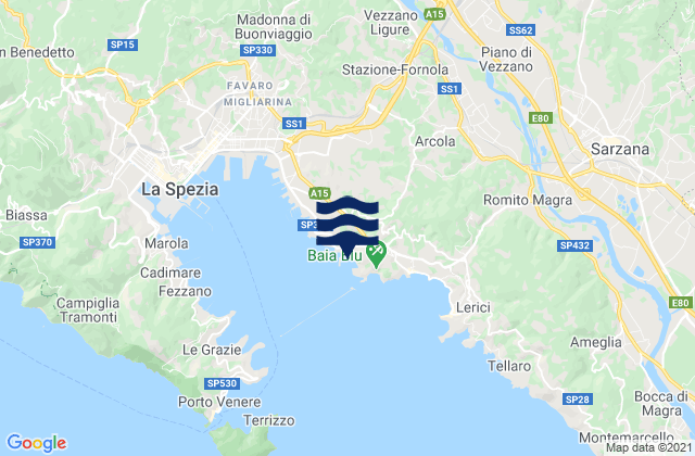 Carte des horaires des marées pour Pitelli, Italy