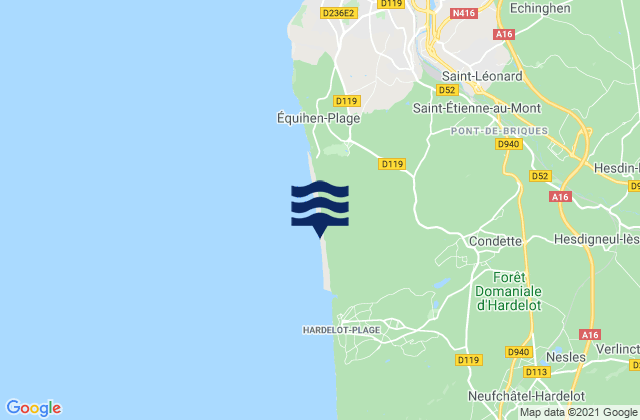 Carte des horaires des marées pour Plage d'Equihen, France