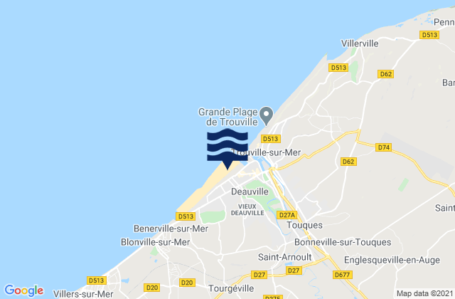 Carte des horaires des marées pour Plage de Deauville, France