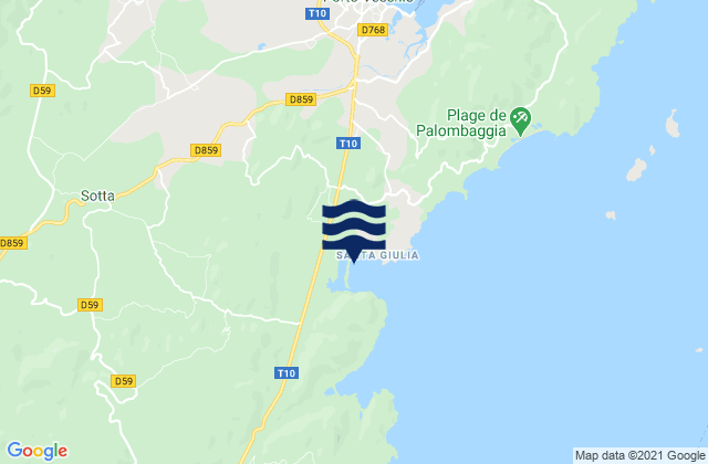 Carte des horaires des marées pour Plage de Santa Giulia, France