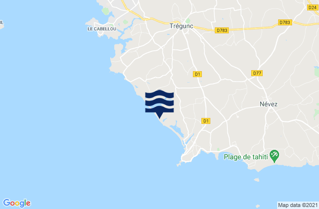 Carte des horaires des marées pour Plages de Trévignon, France