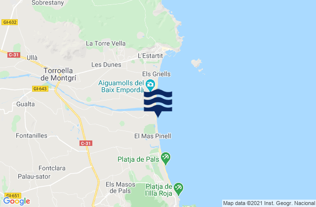 Carte des horaires des marées pour Platja de la Gola del Ter, Spain