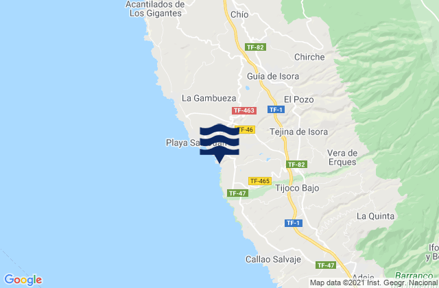 Carte des horaires des marées pour Playa Abama, Spain
