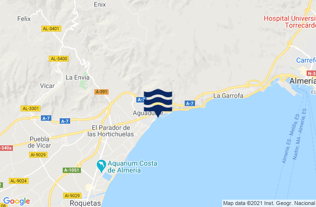 Carte des horaires des marées pour Playa Aguadulce, Spain