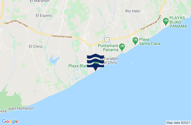 Carte des horaires des marées pour Playa Blanca, Panama