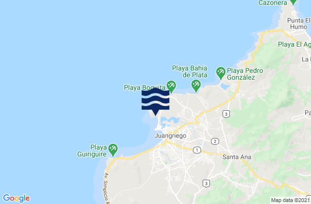 Carte des horaires des marées pour Playa Caribe, Venezuela