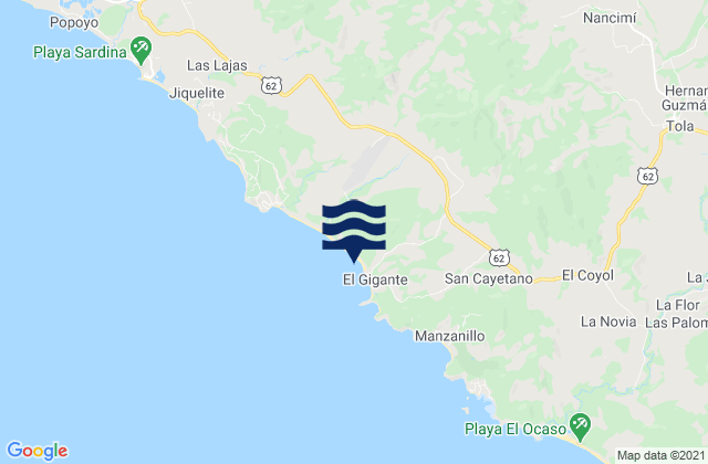 Carte des horaires des marées pour Playa Colorado, Nicaragua