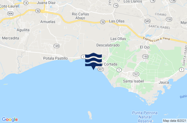 Carte des horaires des marées pour Playa Cortada, Puerto Rico