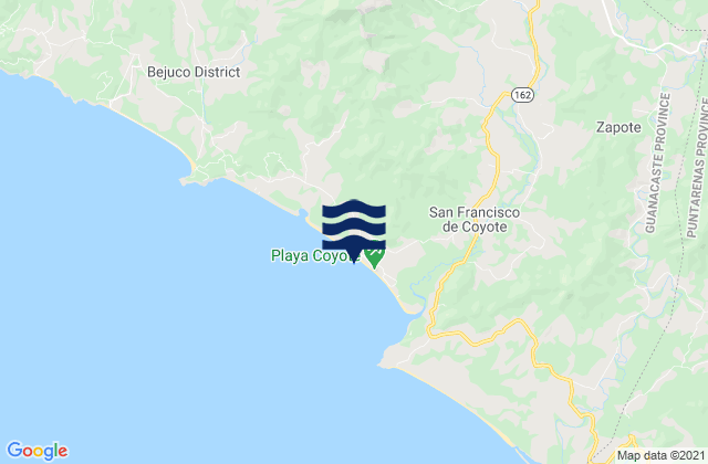 Carte des horaires des marées pour Playa Coyote, Costa Rica