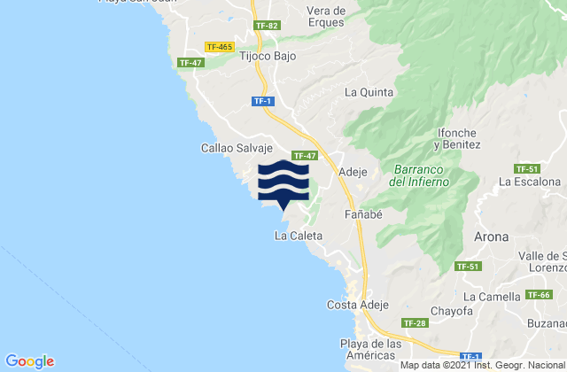 Carte des horaires des marées pour Playa Diego Hernandez, Spain