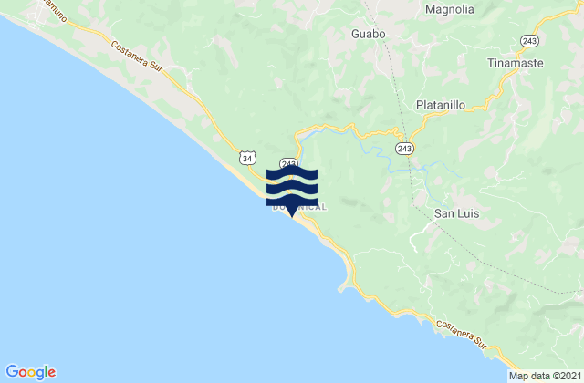 Carte des horaires des marées pour Playa Dominical, Costa Rica