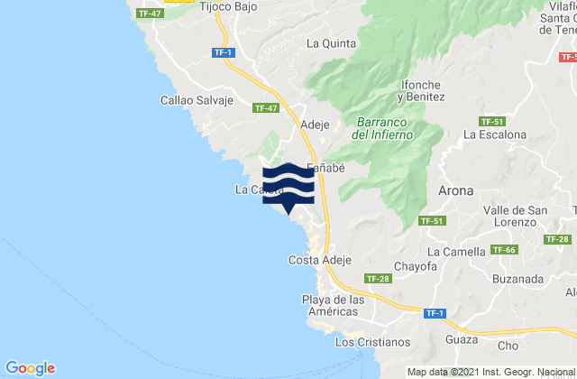 Carte des horaires des marées pour Playa El Duque, Spain
