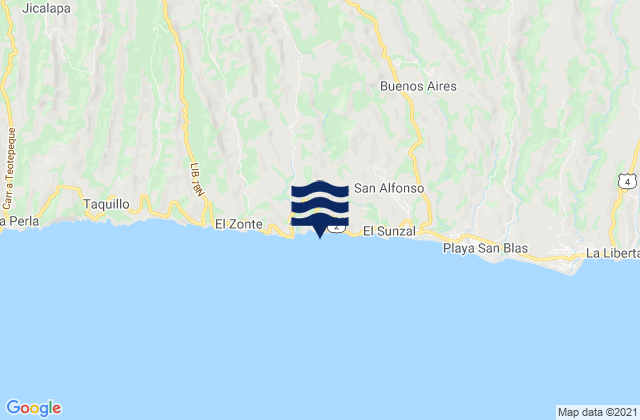 Carte des horaires des marées pour Playa El Palmarcito, El Salvador
