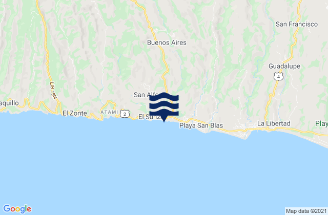 Carte des horaires des marées pour Playa El Tunco, El Salvador