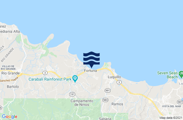 Carte des horaires des marées pour Playa Fortuna, Puerto Rico