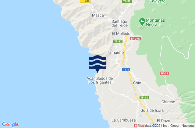 Carte des horaires des marées pour Playa Los Gigantes, Spain