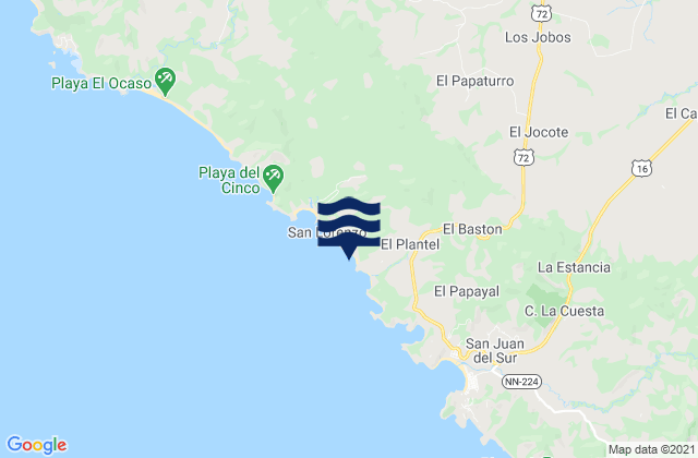 Carte des horaires des marées pour Playa Maderas, Nicaragua