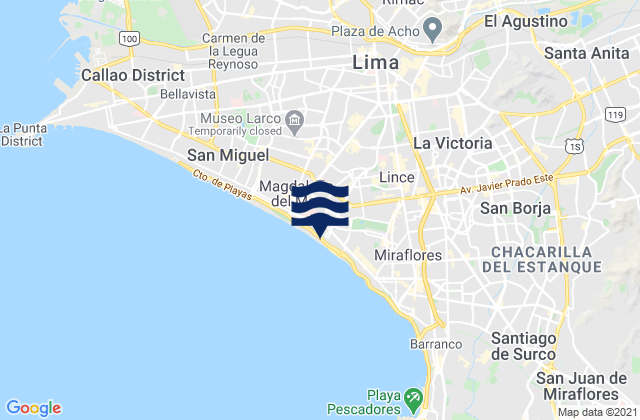 Carte des horaires des marées pour Playa Marbella, Peru